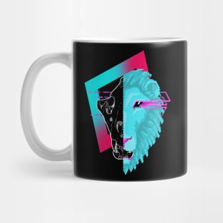 New Retro Wave Lion Skull Pixelart Mug